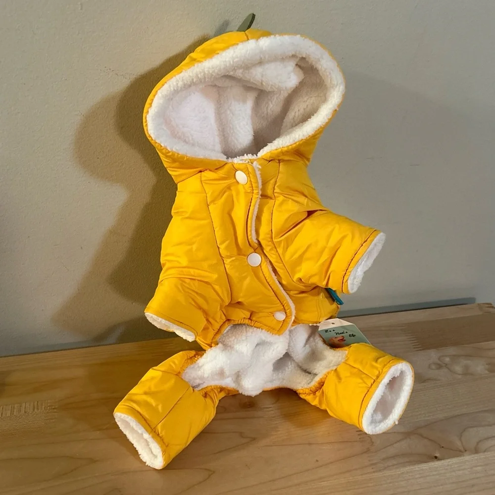 Dog Size XS Yellow Dinosaur Fleece Lined Coat NWT